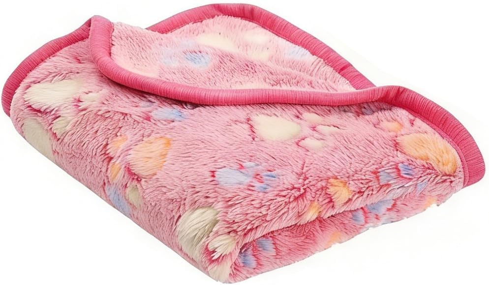 Stuffed Premium Soft Dog Blanket, with Flannel Pink Cute Paw Print, Cat Blanket Puppy Supplies Dog Products Stuff Essentials(Pink 32X40 Inches)