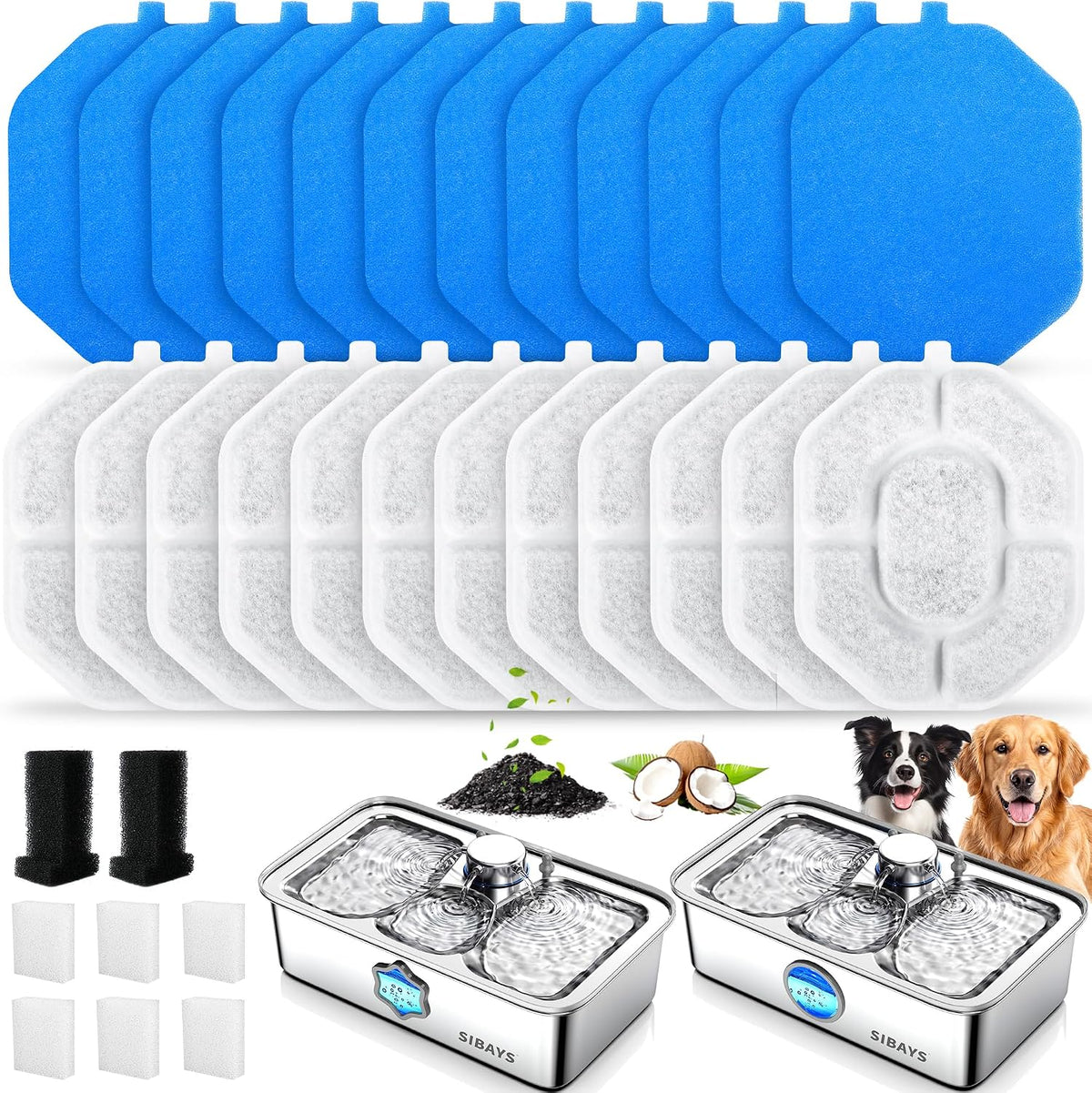 SIBAYS 4.5Gal Dog Water Fountain, Stainless Steel Pet Water Fountain FS86