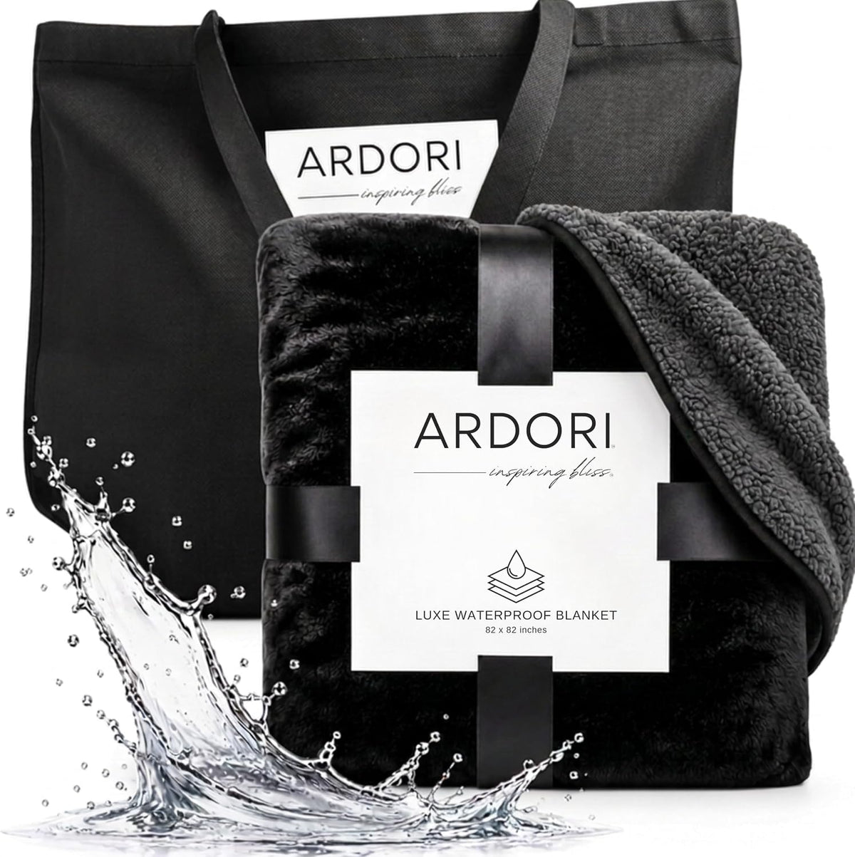 Waterproof Blanket for Bed King Size, Black & Gray Fleece, 82X82