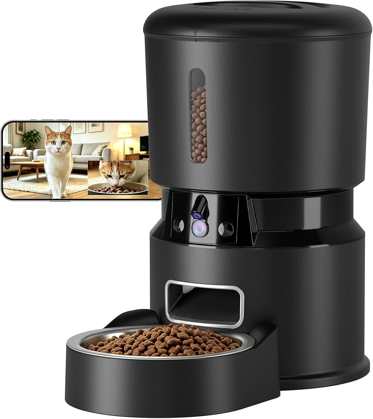 Automatic Cat Feeder with 2K Dual Cameras, 5G Wifi Smart Cat Food Dispenser with Night Vision 4MP, 2-Way Audio, App Control, 4L Auto Pet Feeder for Cats, Small Dogs Black