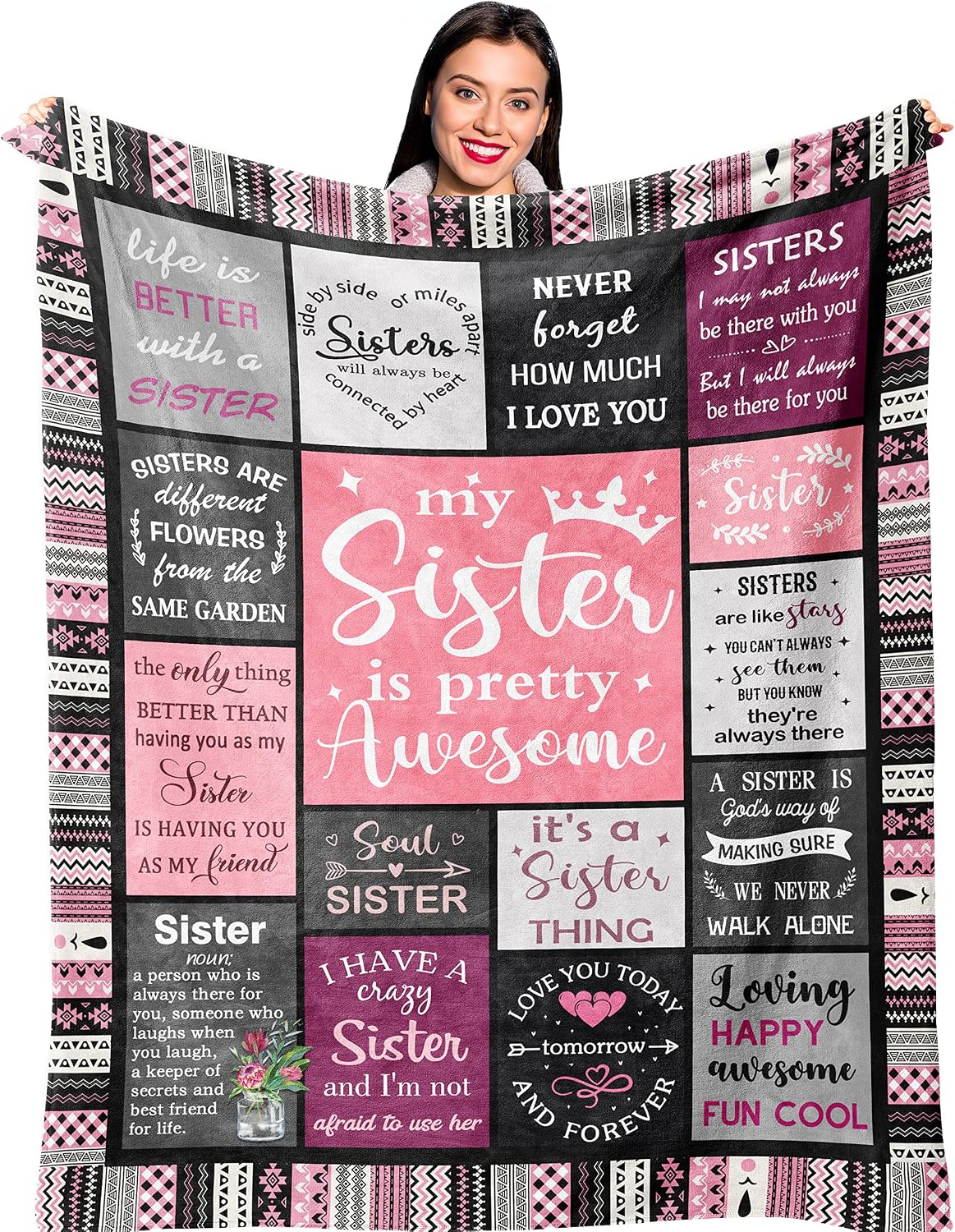 Ruvinzo Sister Gifts from Sis, Sisters Birthday Gift Idea, Best Sister Ever Gift for Women, Birthday Gifts for Sisters, Sis Soft Throw Blanket 60" X 50"