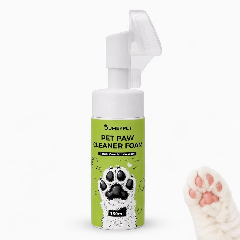 Dog Paw Cleaner Foam with Built-In Scrub Brush, No-Rinse Foaming Pet Foot Wash for Dirt & Muddy Paws, Gentle Daily Grooming Cleanser for Dogs & Cats - 5 Fl Oz (150Ml)