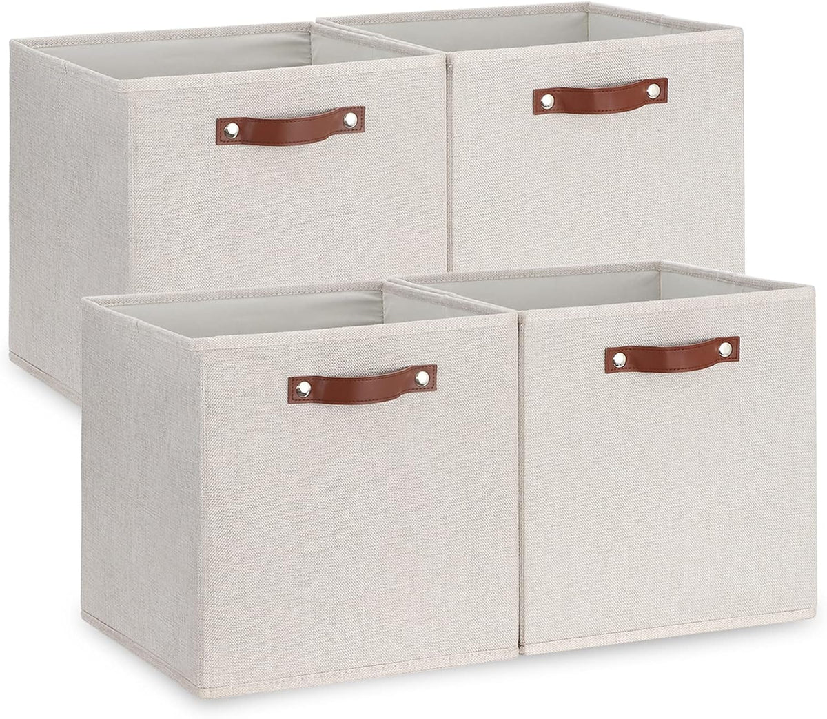 Temary Fabric Storage Cubes Storage Bins with Dual Leather Handles, 4 Pack Cube Baskets 13X13 Foldable Cube Organizers for Shelves, Home, Office, Nursery