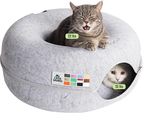 Cat Beds for Indoor Cats-Cat Bed Cave,Cute Lively Pufferfish Shape,Grey L