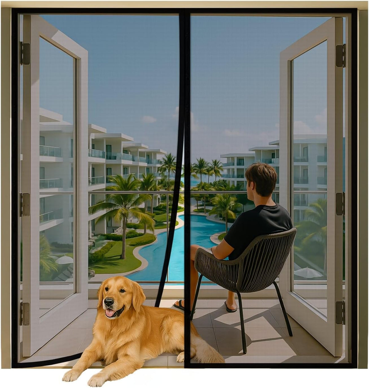 Magnetic Screen Door for 72"X80" French Door, Durable Fiberglass Double Door Screen Mesh Curtain Fits Door Opening up to 70" X79‘’ Keep Bugs Out