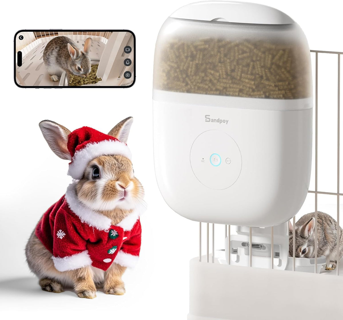 Sandpoy Hanging Rabbit Feeder for Cage, Programmable Automatic Bunny Feeder