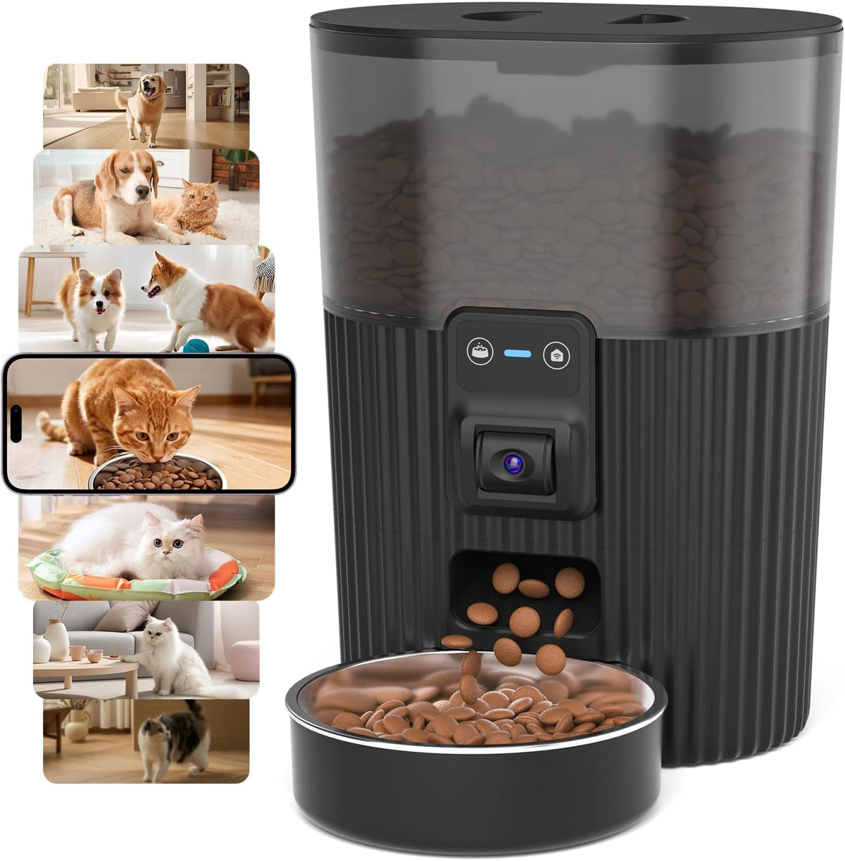 PAPIFEED Automatic Cat Feeder with Camera, Wifi Auto Cat Feeder with App, 3L Slow-Feed Cat Food Dispenser for Dry Food, Dual Power Supply Timed Pet Feeder, 10 Meals/Day, 6 Portions/Meal