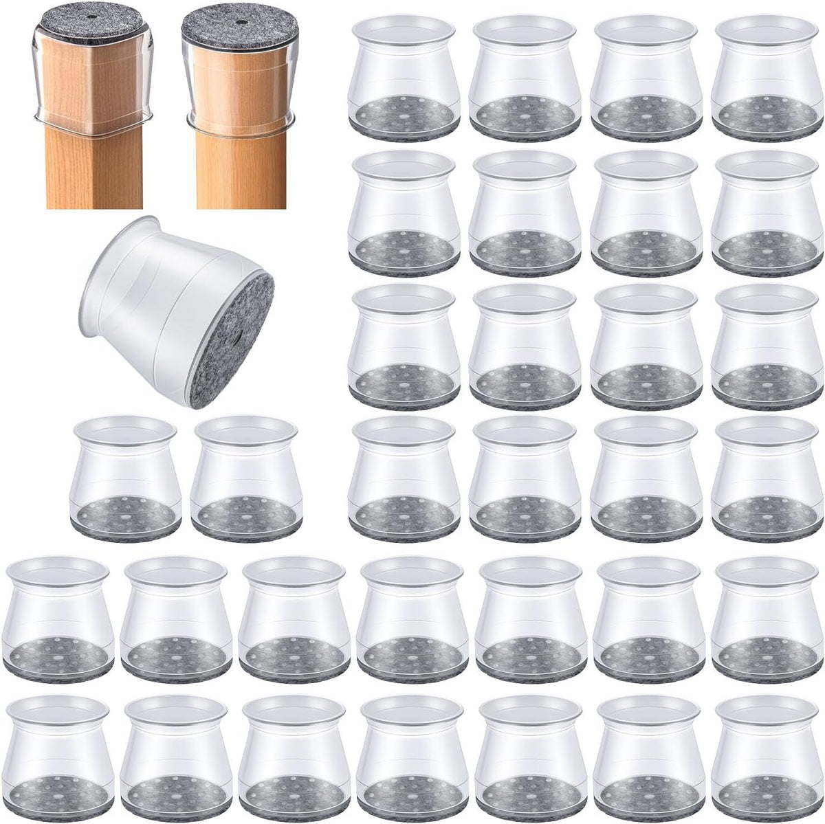 OASUM 32 Pcs Chair Leg Floor Protectors for Hardwood Floors Silicone Large | Fit round Legs 1-5/16" to 2" Diameter, Chair Leg Caps with Felt Pads, Noise Reduction & anti Scratch Furniture Feet Covers,