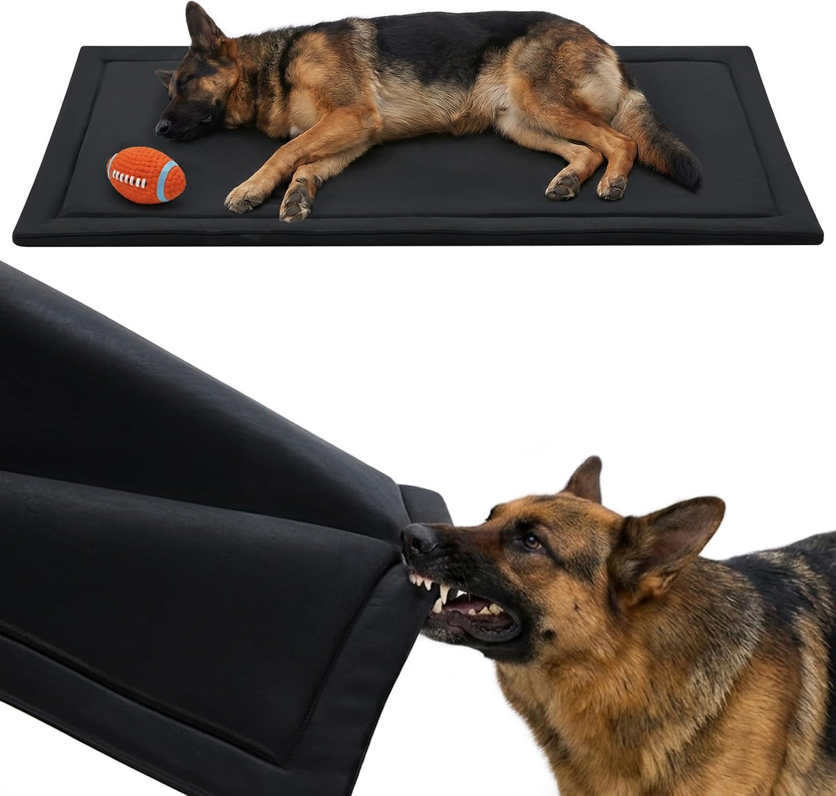 RRPETHOME Indestructible Chew Proof Dog Bed for Aggressive Chewers, Durable Tough Waterproof Dog Crate Mat Pad for Teething Puppies, Heavy Duty Outdoor Kennel Pad for Large Anxiety Dogs, Black 35"X22"