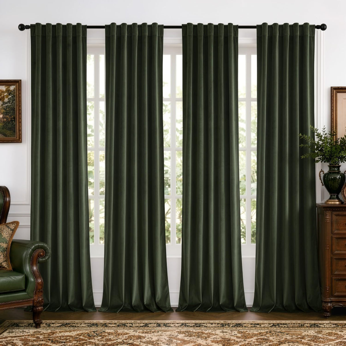 MIULEE Olive Green Velvet Curtains 4 Panels Set Back Tab 40X84 Inch Long