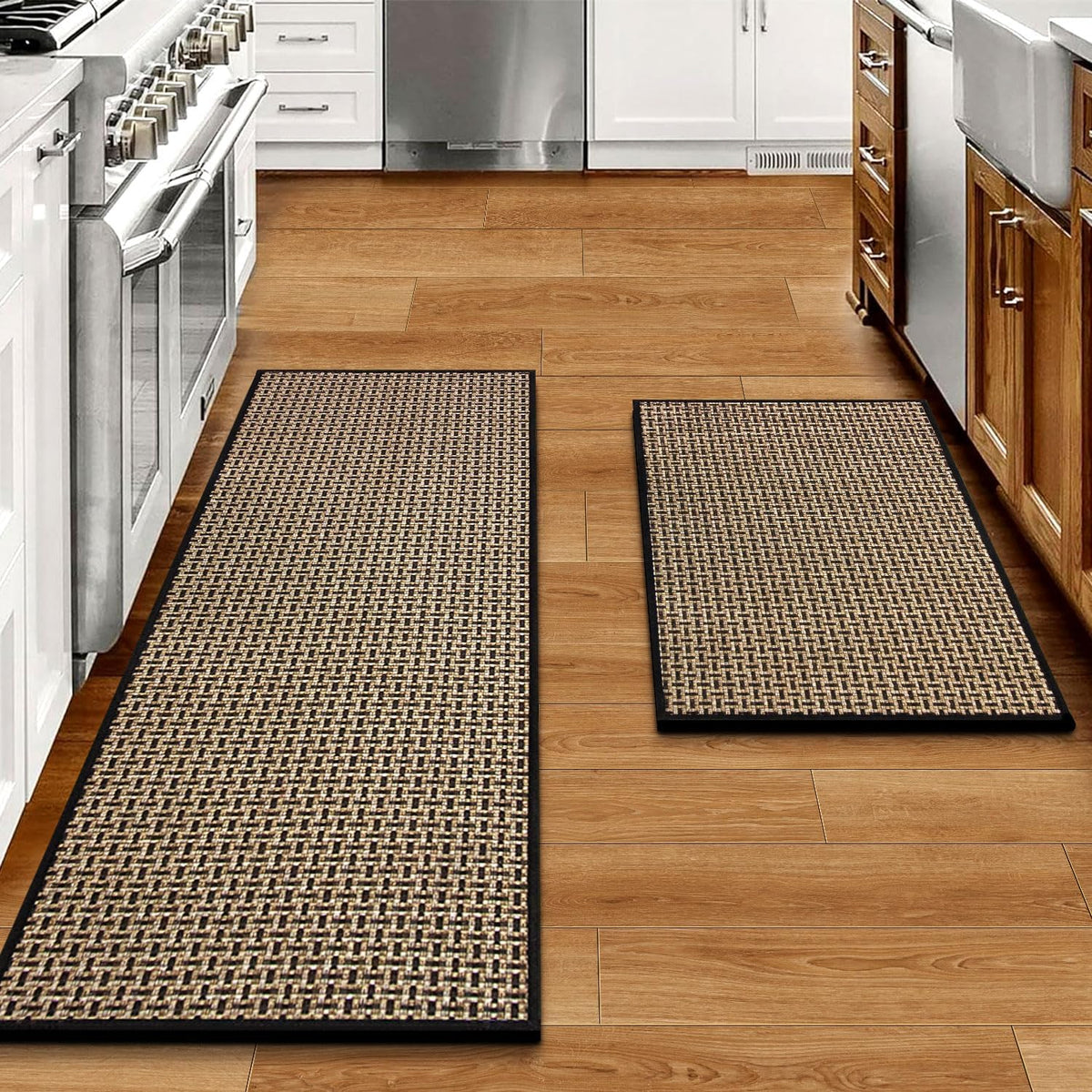Eqivei Kitchen Rugs Non Slip Washable 2-Piece Kitchen Mats for Floor, Black