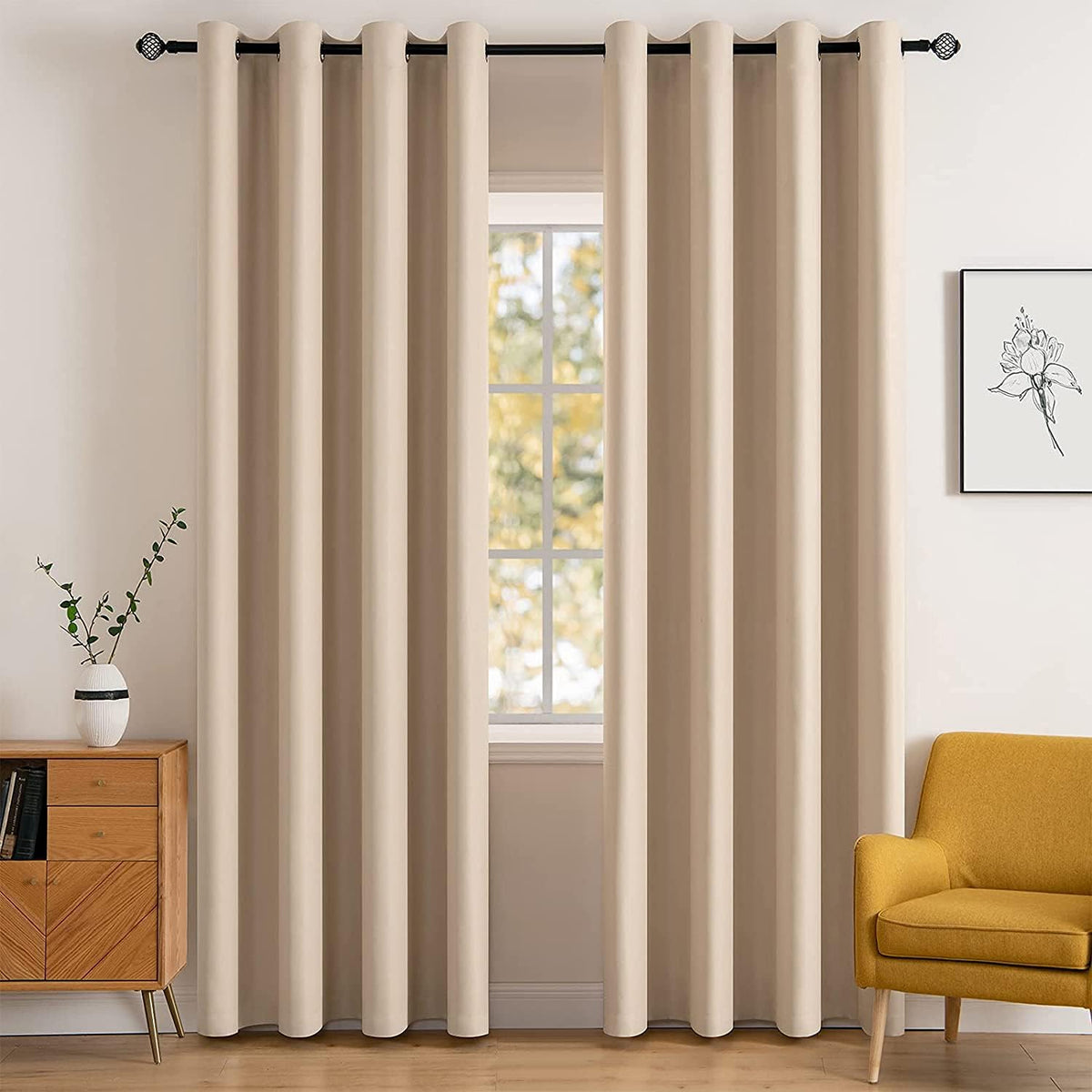 MIULEE Beige Blackout Bedroom Curtains Drapes 84 Inch Long 52"X84"
