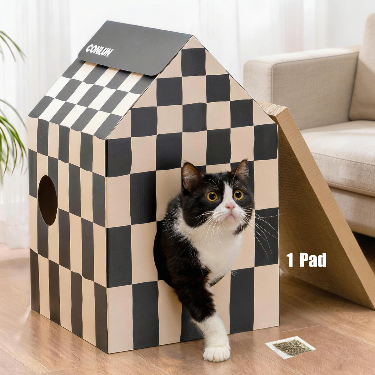 Conlun 2-In-1 Cat House Cardboard Scratching Pad Indoor Cave <13 Lbs
