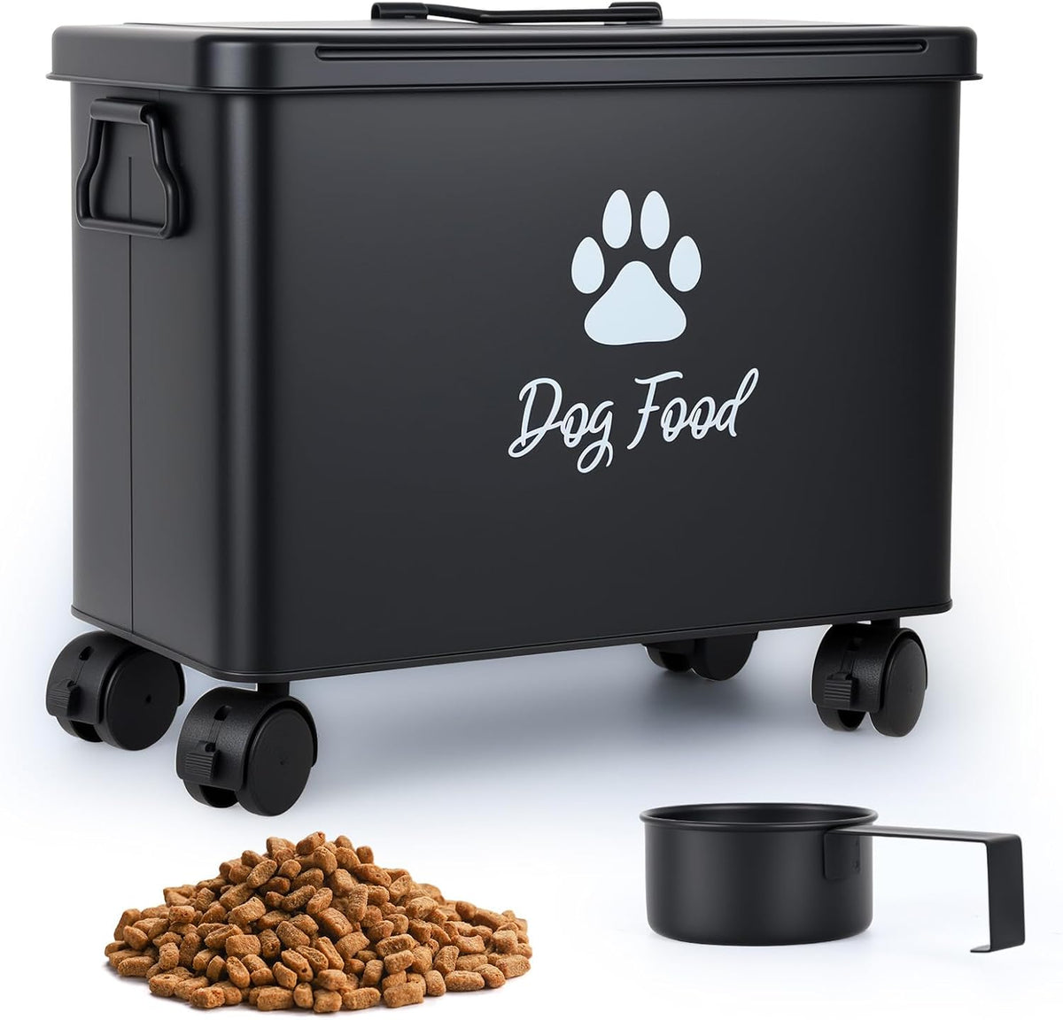 Metal Dog Food Storage Container with Lid 13Lb, Black Airtight Dog Food Bin