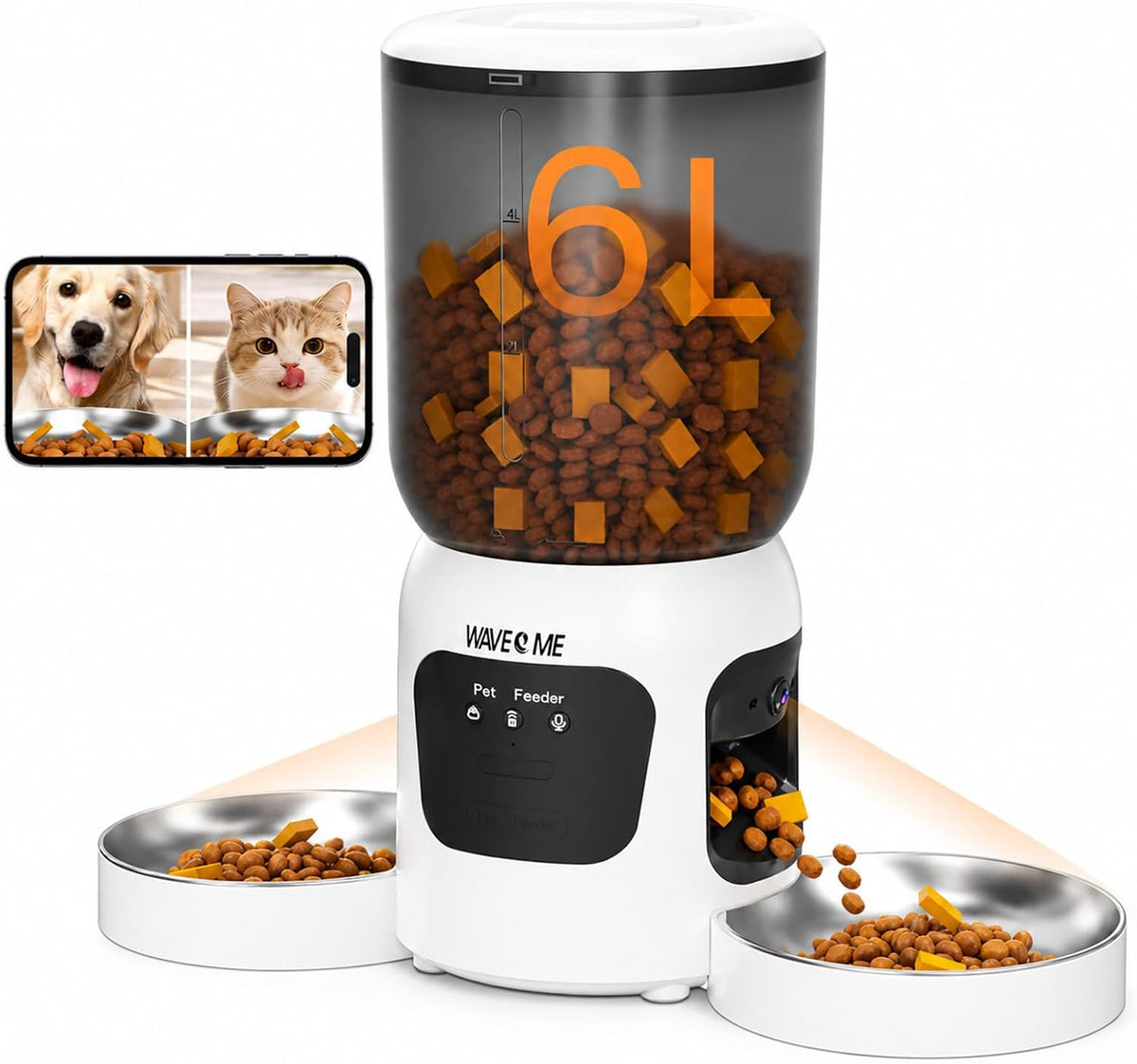 Automatic Cat Feeder for 2 Cats with Dual Cameras, 6L Dual Bowl Pet Feeder