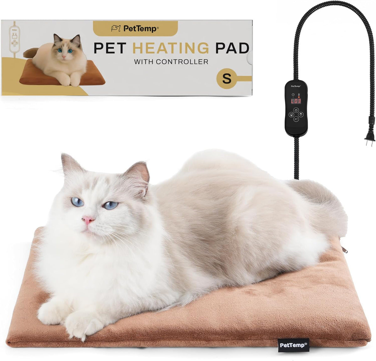 Cat Heating Pad, Heated Cat Bed, 5 Temps & Timer, MET Safety Listed, Brown