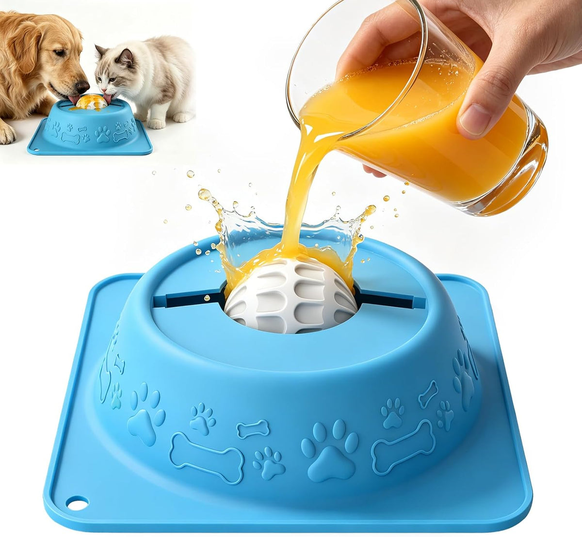 Slow Feeder Dog Bowl for Liquid Treats, Anti-Slip Lick Bowl, Bone Broth and Yogurt Puzzle Feeder, Dog Enrichment Toys No Spill Pet Bowl Pup Lick Toy for Dogs and Cats, Anxiety Relief, Blue