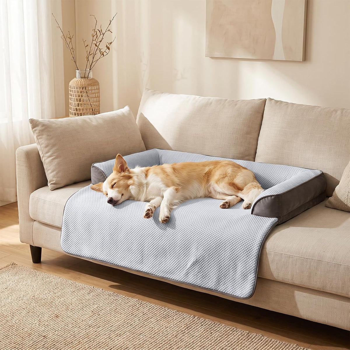 Large Dog Bed for Couch, Cooling Orthopedic Dog Bed, Removable Washable Cover, Waterproof Lining, Non-Slip Bottom, Dog Sofa Bed with Extended Mat, Size: 41"*37"*4.9"