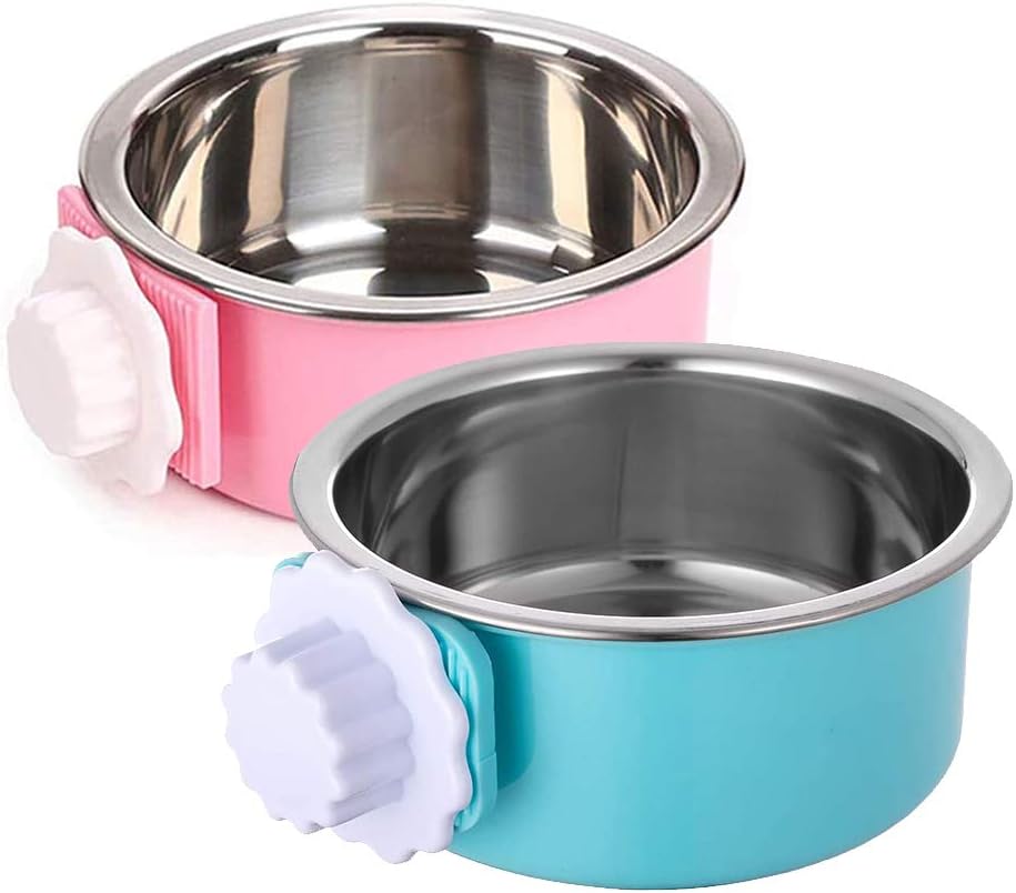 Stainless Steel Removable Pet Food Bowl, Anti-Overturn Water Feeder Container, Suitable for Small Dog/Cat/Rabbit, 2 Set of Crate Bowls, Easy to Install and Clean