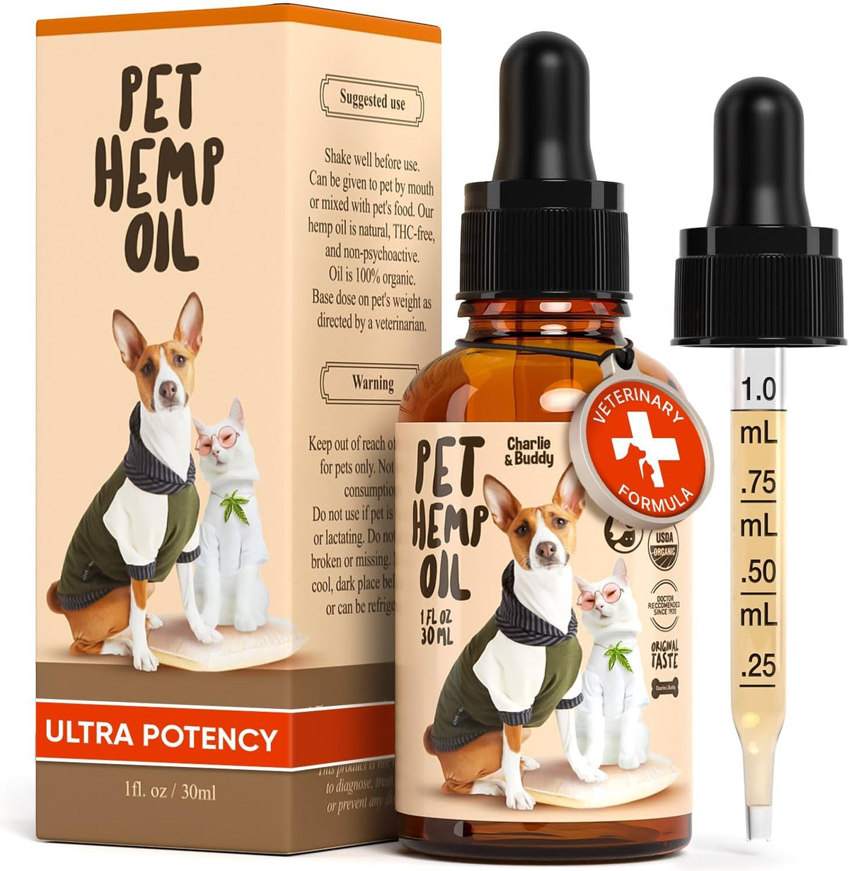 Hemp Oil for Dogs, Cats - Hip Joint Pain Relief, Mobility & Calming Drops