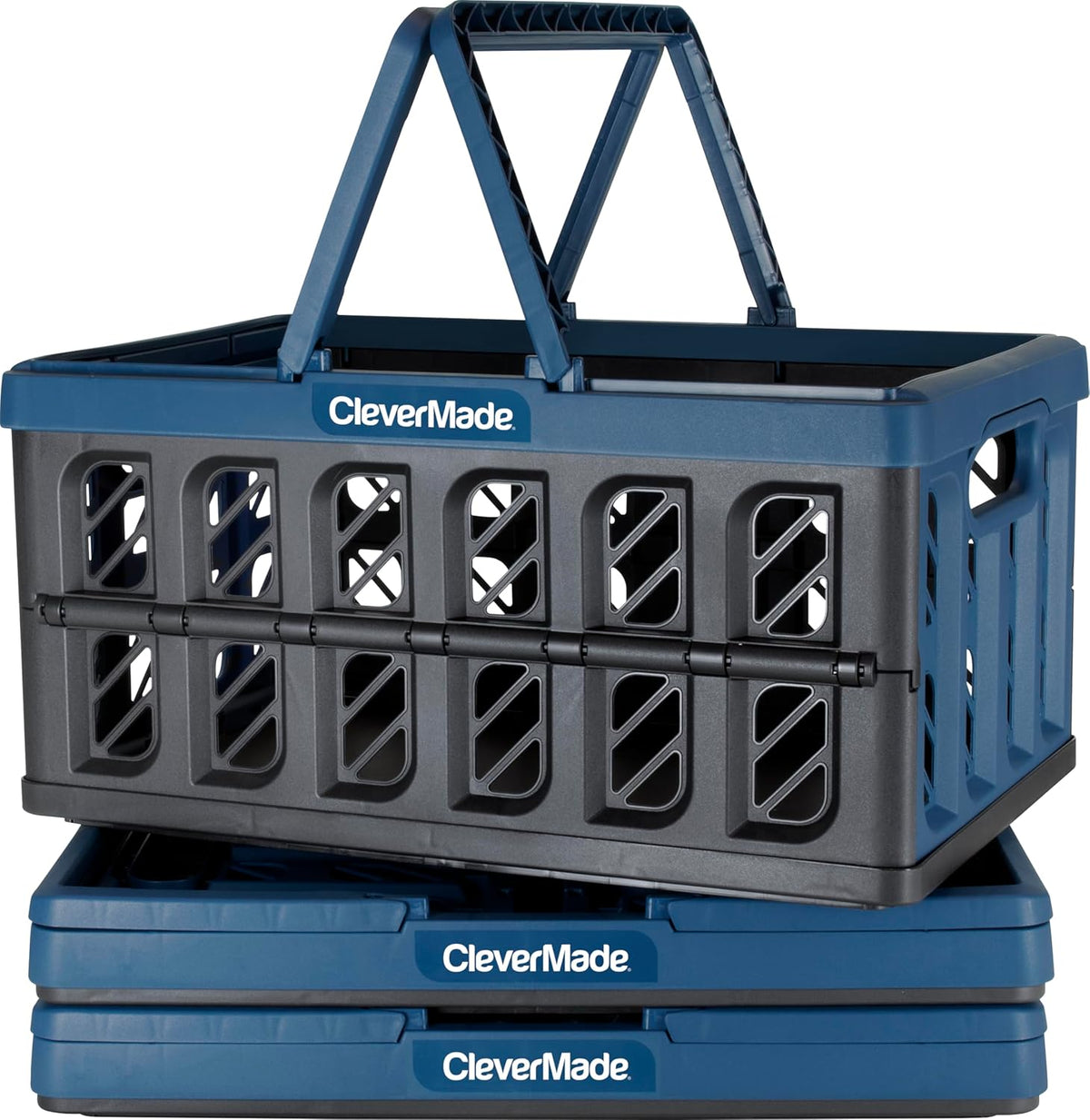 Clevermade Collapsible Shopping Baskets with Handles, 24L 3 Pack, Ocean