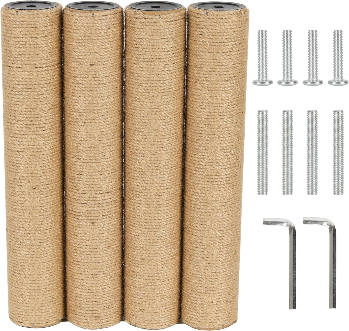 4 Pcs Cat Scratching Post Replacement, Natural Jute Pole Cat Tree Replacement Parts, Cat Scratch Pole with 8 M8 Screws and 1 Wrench for Indoor Kittens Tower (11.8 X 3.3 In)