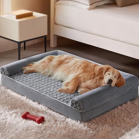 INVENHO Large Dog Bed for Large Medium Small Dogs, Rectangle Washable Orthopedic Dog Bed, Soft Calming Sleeping Puppy Bed Durable Pet Cuddler with Anti-Slip Bottom L(30"X24"X9")