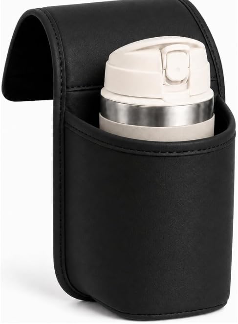 Leather Car Door Cup Holder for Window, Car Cup Holder, Wide-Mouth Organizer for Drinks & Phone (Black)