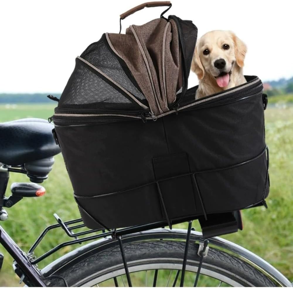 Foldable Bike Pet Rear Basket with Safety Leash & Comfort Pad, Universal Heavy Duty Rear Mount Carrier for Small Medium Dogs Cats Cycling Travel