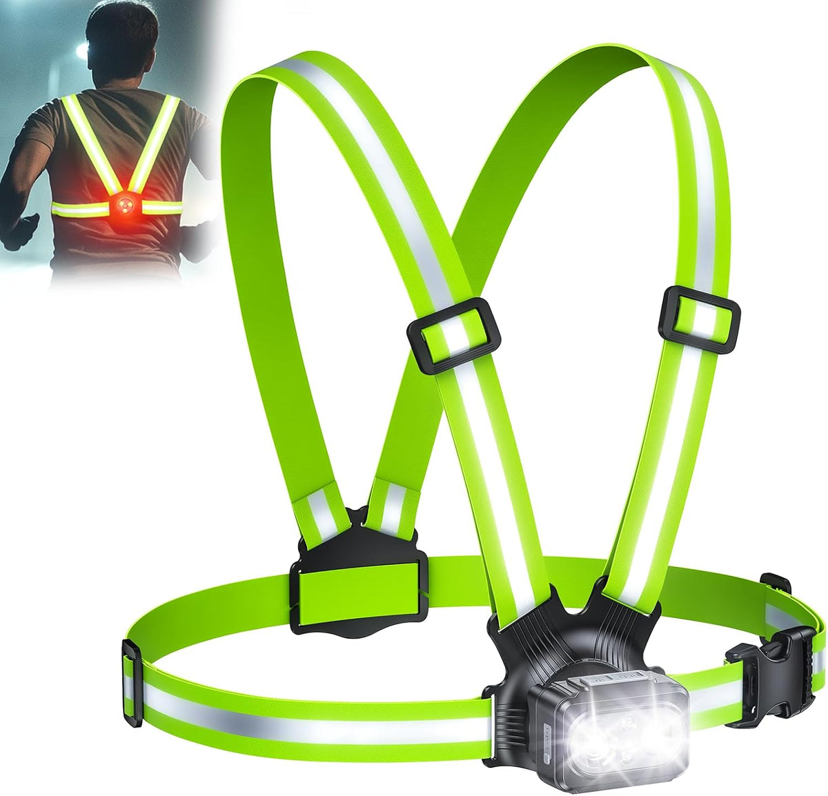 Viccux 500LM High-Visibility Running Lights for Runners, Adjustable 45° Beam & 360° Reflective Vest, IPX4 Waterproof Running Vest Light for Night Walking/Cycling/Jogging, 3.5-20Hrs Runtime