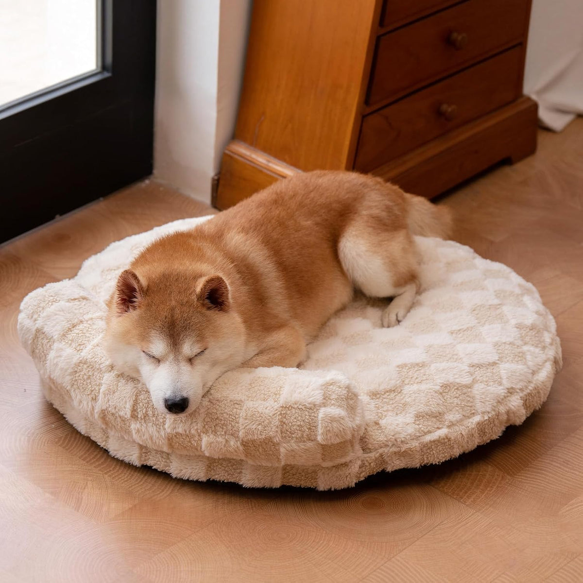 Orthopedic Dog Bed for Small Dogs and Cats Beige Oval 30X25X7