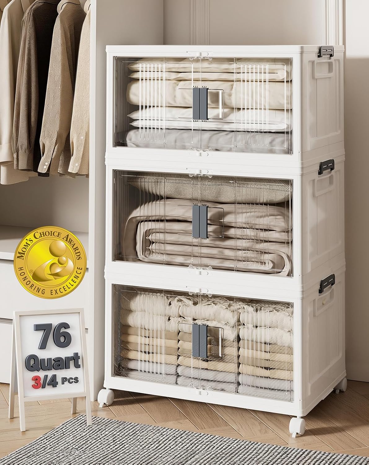 Olarhike 144QT Storage Bins with Lids for Closets, Office, Home, 3 Pack