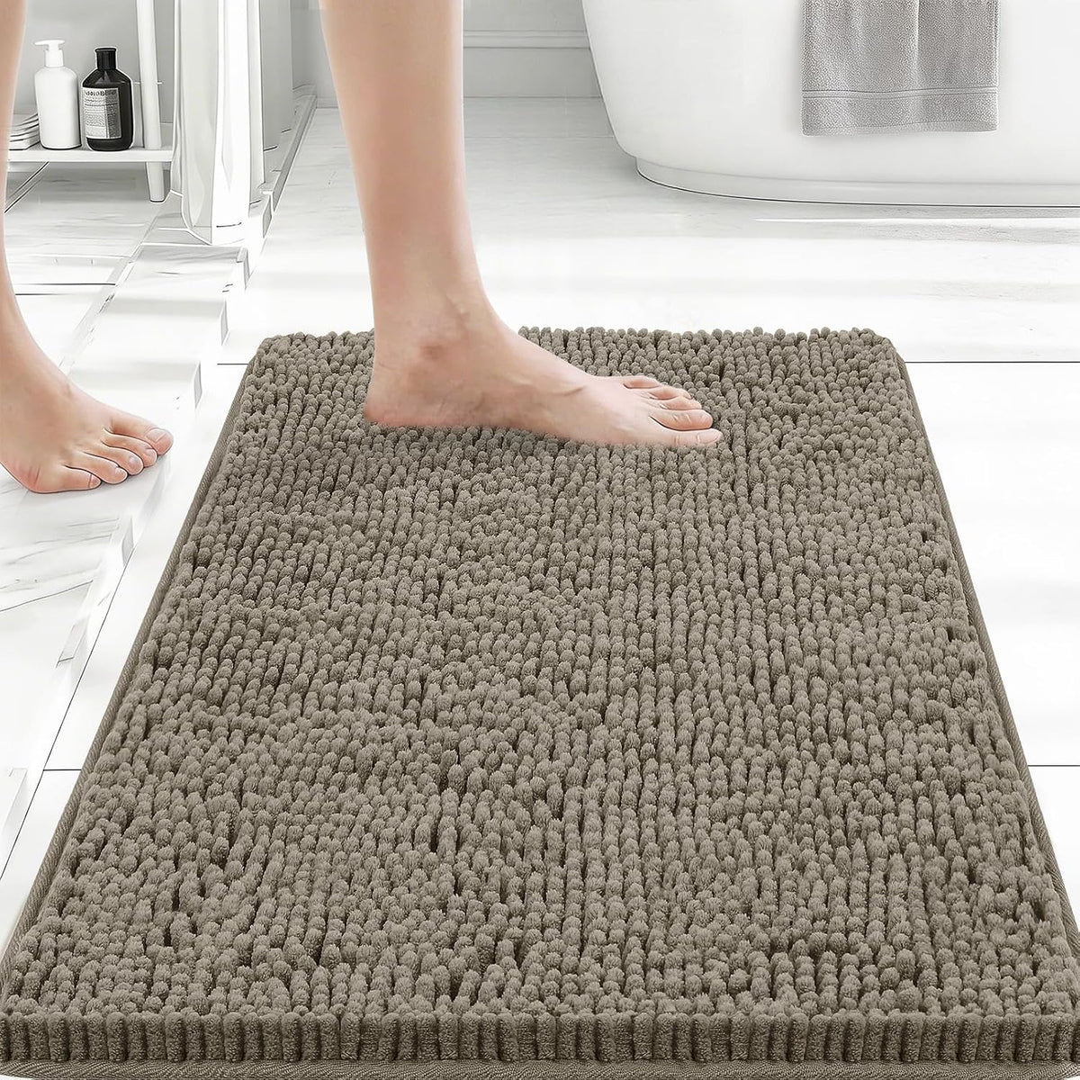 Bcoimo Small Bath Rug Mat,24X17 Chenille High Absorbent Latte Bathroom Mats