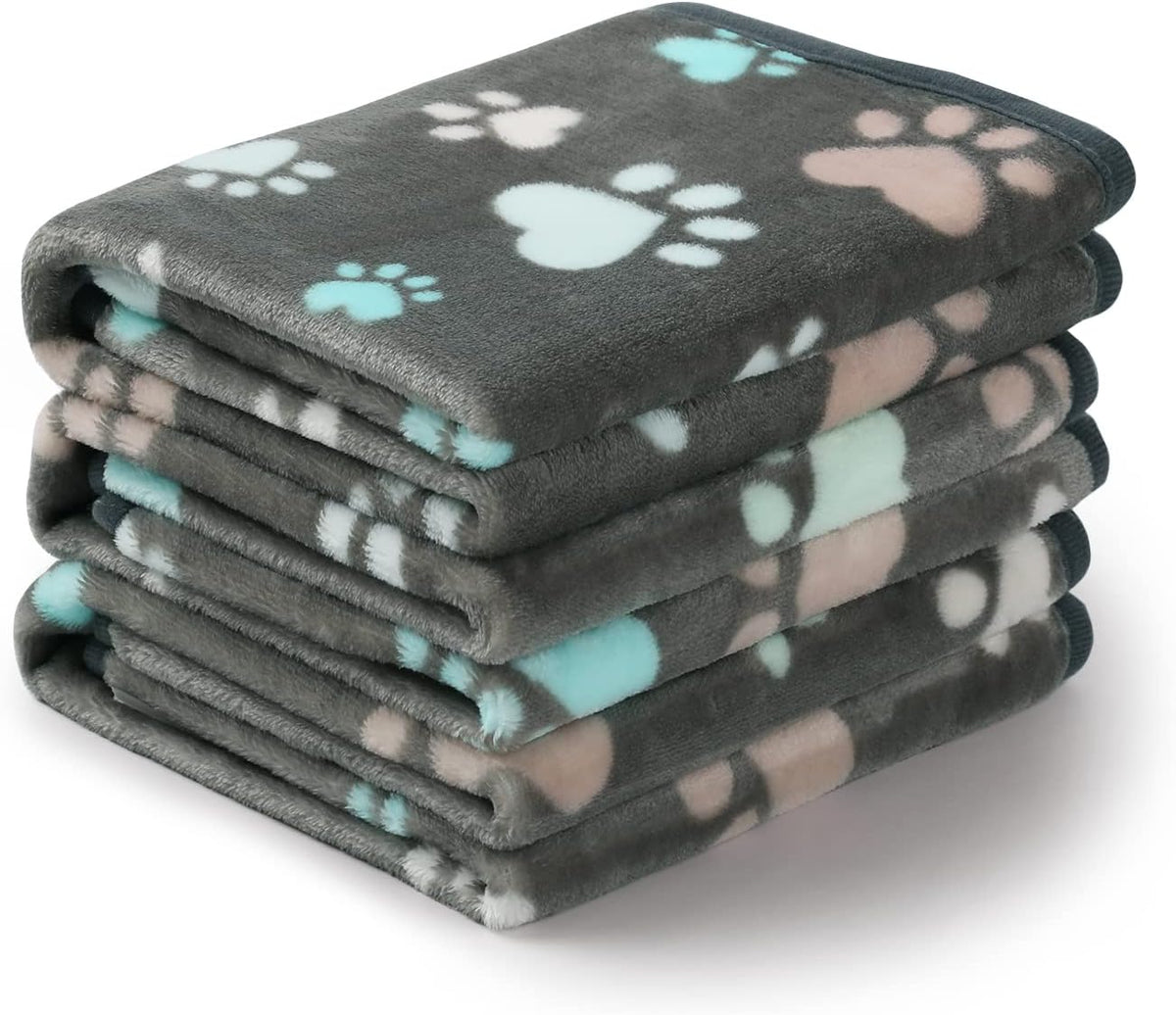 Luciphia 1 Pack 3 Blankets Fluffy Premium Fleece Pet Blanket Flannel Paw Printed Throw for Dog Cat(Small 23X16'', Grey/Brown/Blue)