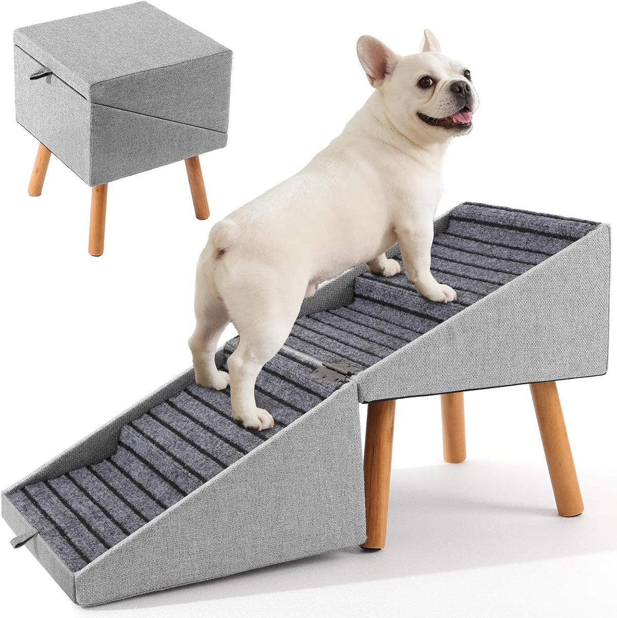 17" H Split Ottoman Dog Ramp for Couch, Foldable Dog Stairs for Small Dogs