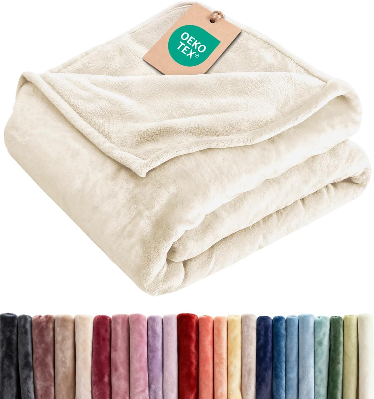 Fleece Blanket Queen Size - Ultra-Soft Warm Flannel Fleece Blanket - Cream