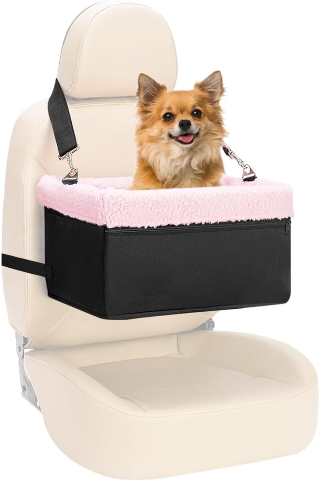 Dog Car Seat for Small Pets under 20Lbs, Booster Seat with Metal Frame, Double-Layer Oxford Fabric, Safety Leash for Dogs and Cats