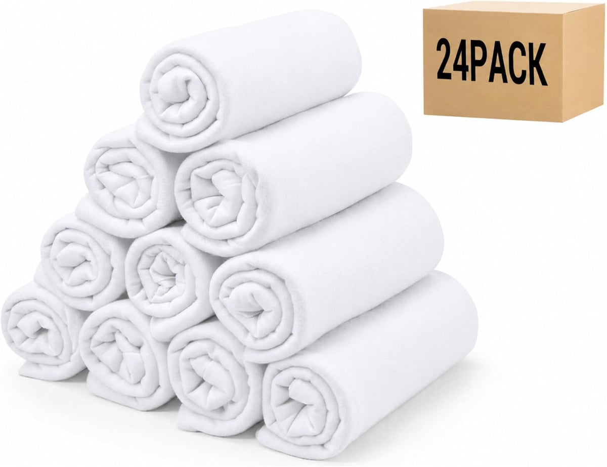 CULVE 24 Pack Fleece Throw Blanket 50X60 - Soft Lightweight Blankets in Bulk for Wedding, Gifts Pet Home Bed Sofa Couch Office Travel(White)