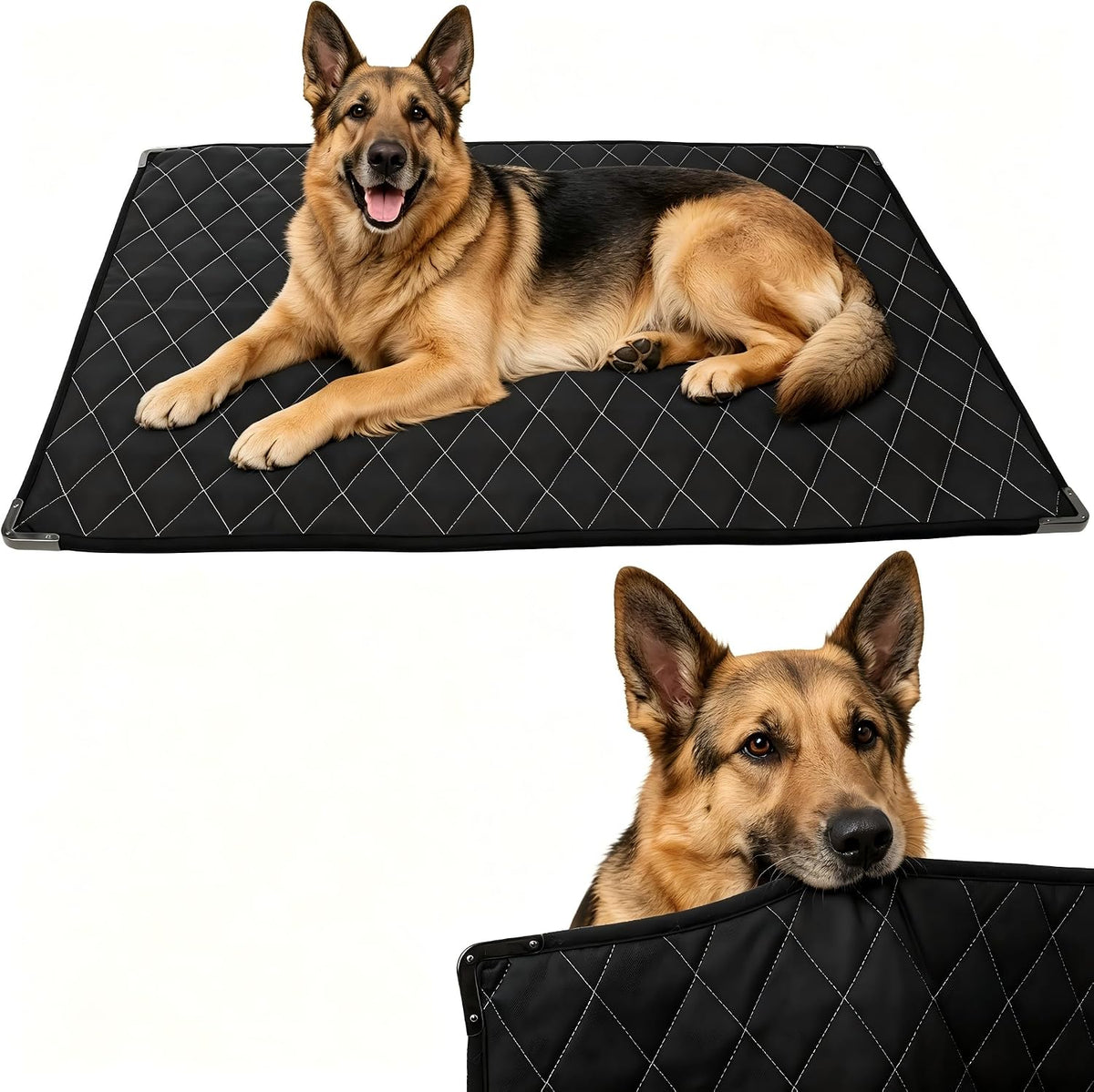 Upgrade Chew Proof Dog Crate Pad with 4 Reinforced Corners Indestructible Dog Bed for Aggressive Chewers Large Breeds, Machine Washable 28"X41" Chew Resistant Pet Kennel Mat, Indoor Outdoor Use, Black