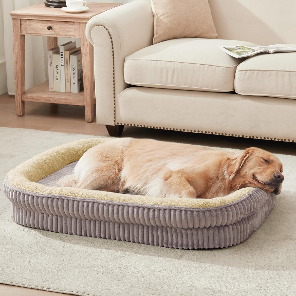 Orthopedic Dog Bed for Medium, Large Dogs Breeds, High Density Egg Crate Foam Dog Sofa Beds with Four Sided Bolster,Oval Kennel Bed, Pet Couch Bed,Removable Washable Cover& Non-Slip Bottom