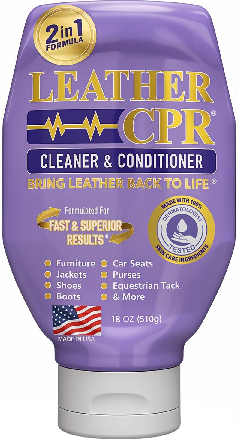 Leather CPR Cleaner and Conditioner 18Oz. Bring Leather Back to Life on Furniture, Car Seats, Handbags, Jackets, Boots, Saddles, Purses & Shoes. Restores Shine, Softness & Color to Real Leather