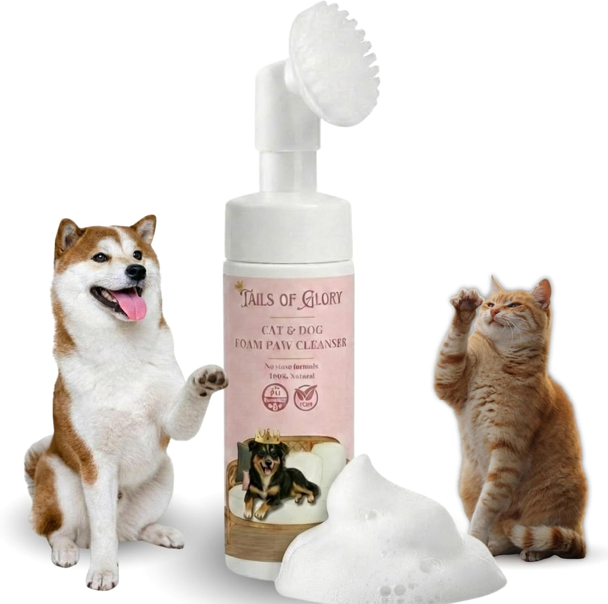 Dog & Cat Paw Cleaner with Soft Brush – Natural No-Rinse Paw Wash, Plant-Based Ingredients, Portable & Gentle – Rated Excellent on Yuka/Inci - 200Ml