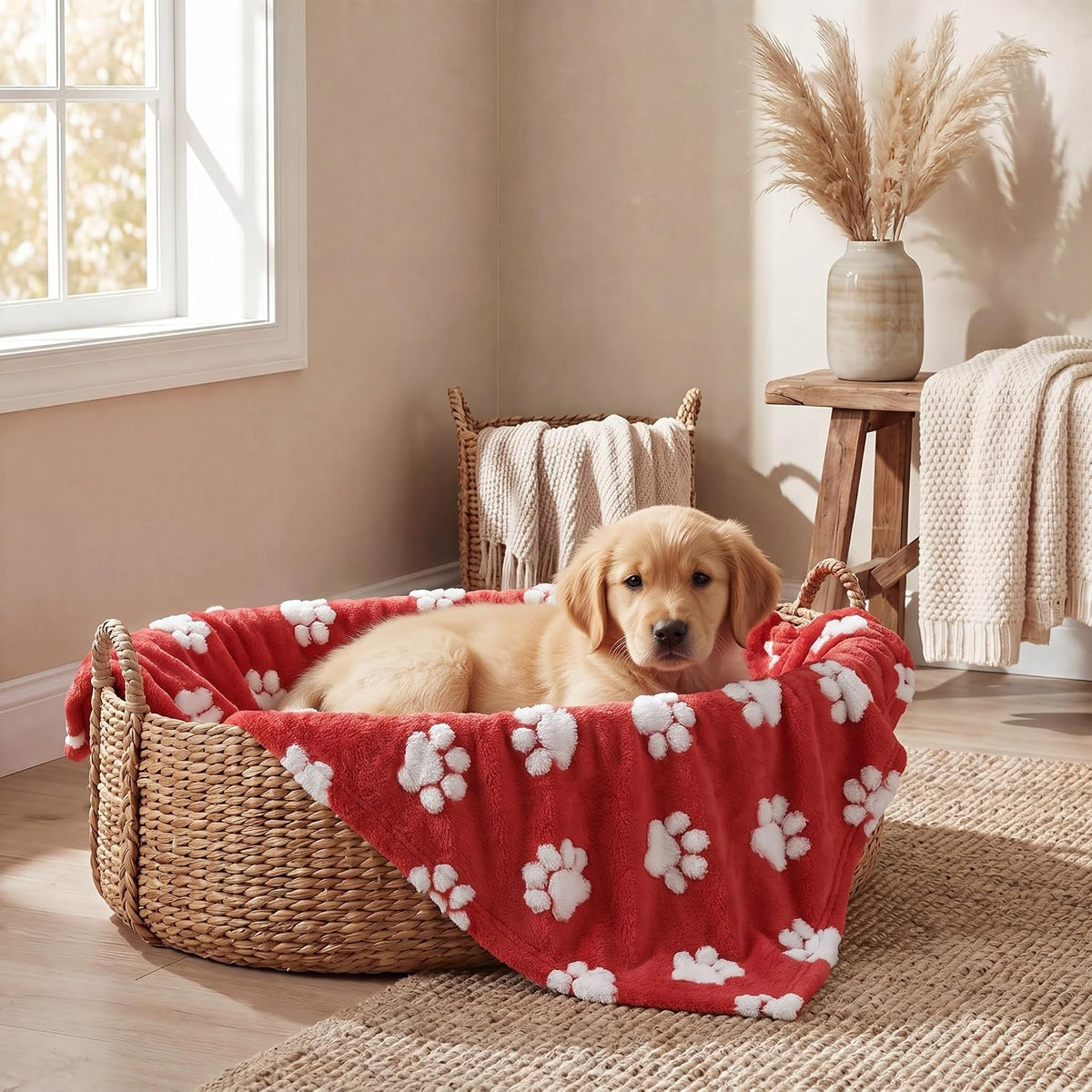 Horaldaily Red Dog Paw Shape 3D Textured Pets Blanket 30X40