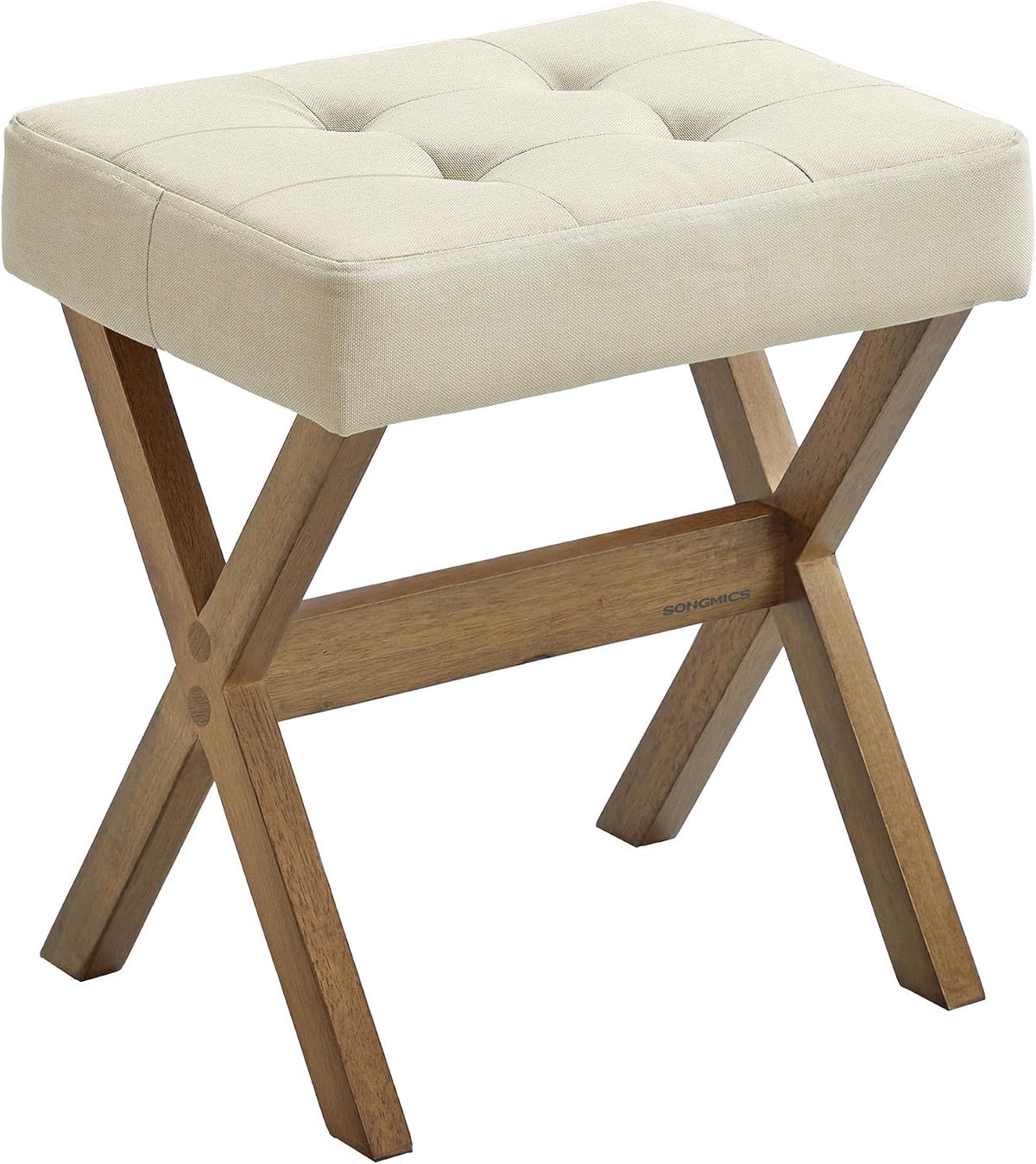 SONGMICS Makeup Stool, Padded Vanity Foot Rest, Solid Wood X Legs