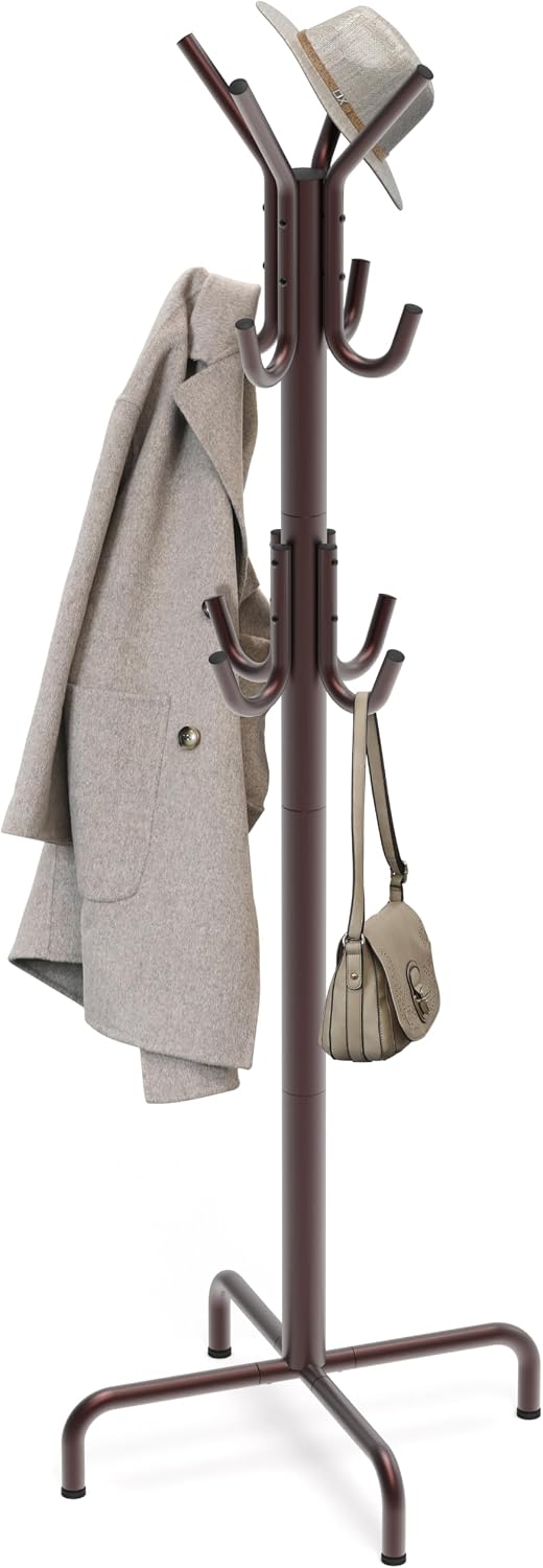 Simple Houseware Standing Coat/Hat Hanger Organizer Rack, 12 Hooks, Bronze