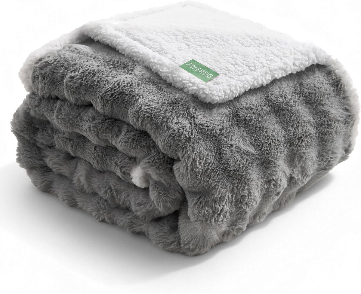 Waterproof Dog Blanket for Large Dogs, Soft Corduroy Fleece Pet Blanket Washable, Double Sided Cat Blankets for Furniture Protection, Reversible Cozy Calming Couch Blanket, 50"X60", Grey