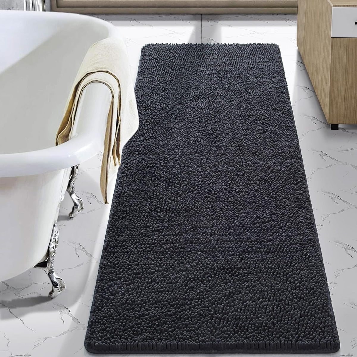 LOCHAS Luxury Bathroom Rug Shaggy Bath Mat 24 X 60 Inch, Gray