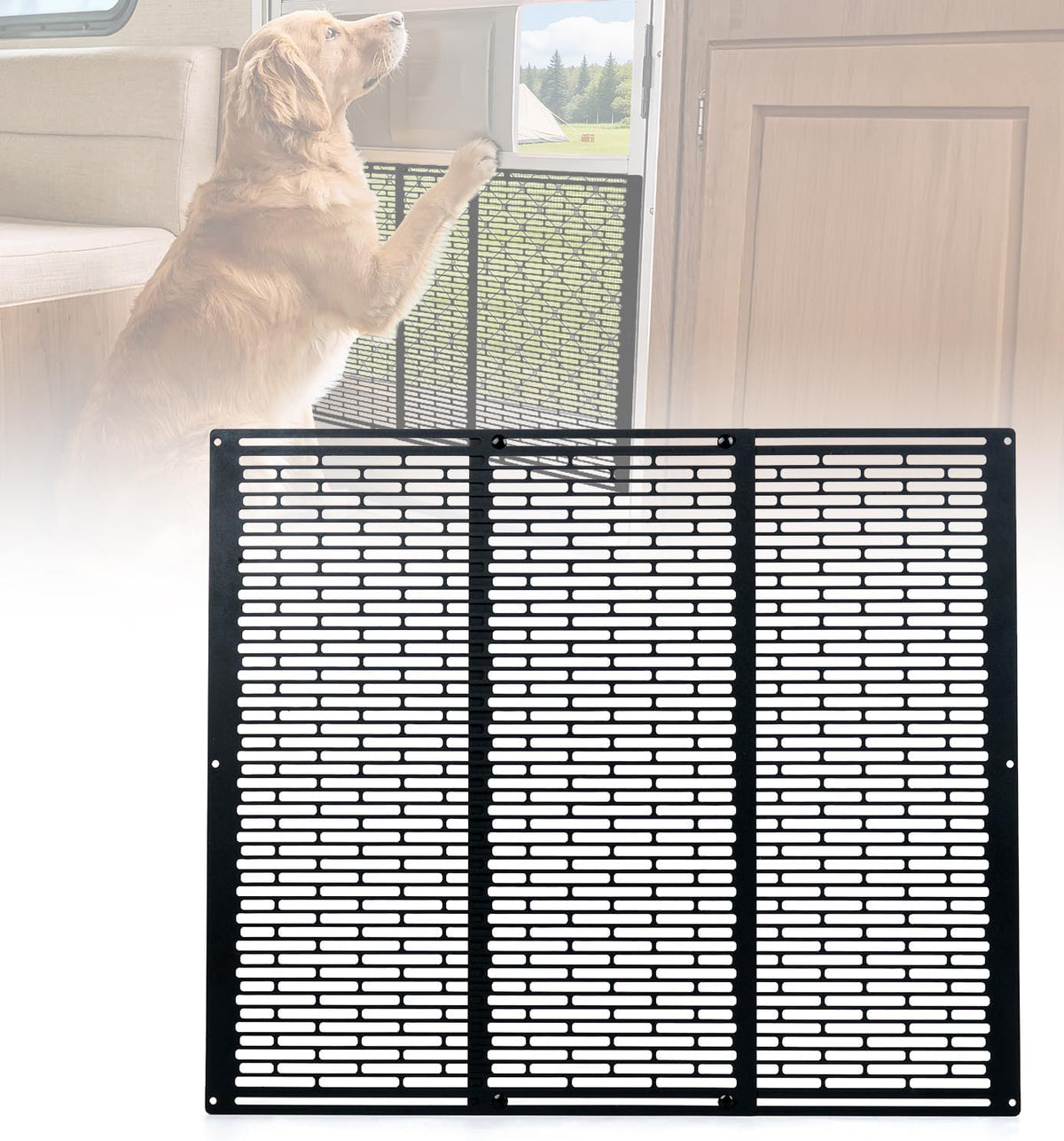 RV Screen Door Protector Heavy Duty Camper Screen Door Guard W/Screw Mount Powder-Coated Pet-Resistant Mesh Prevents Dogs Scratching, Screen Protector for RV Entry Doors (Patent Design)