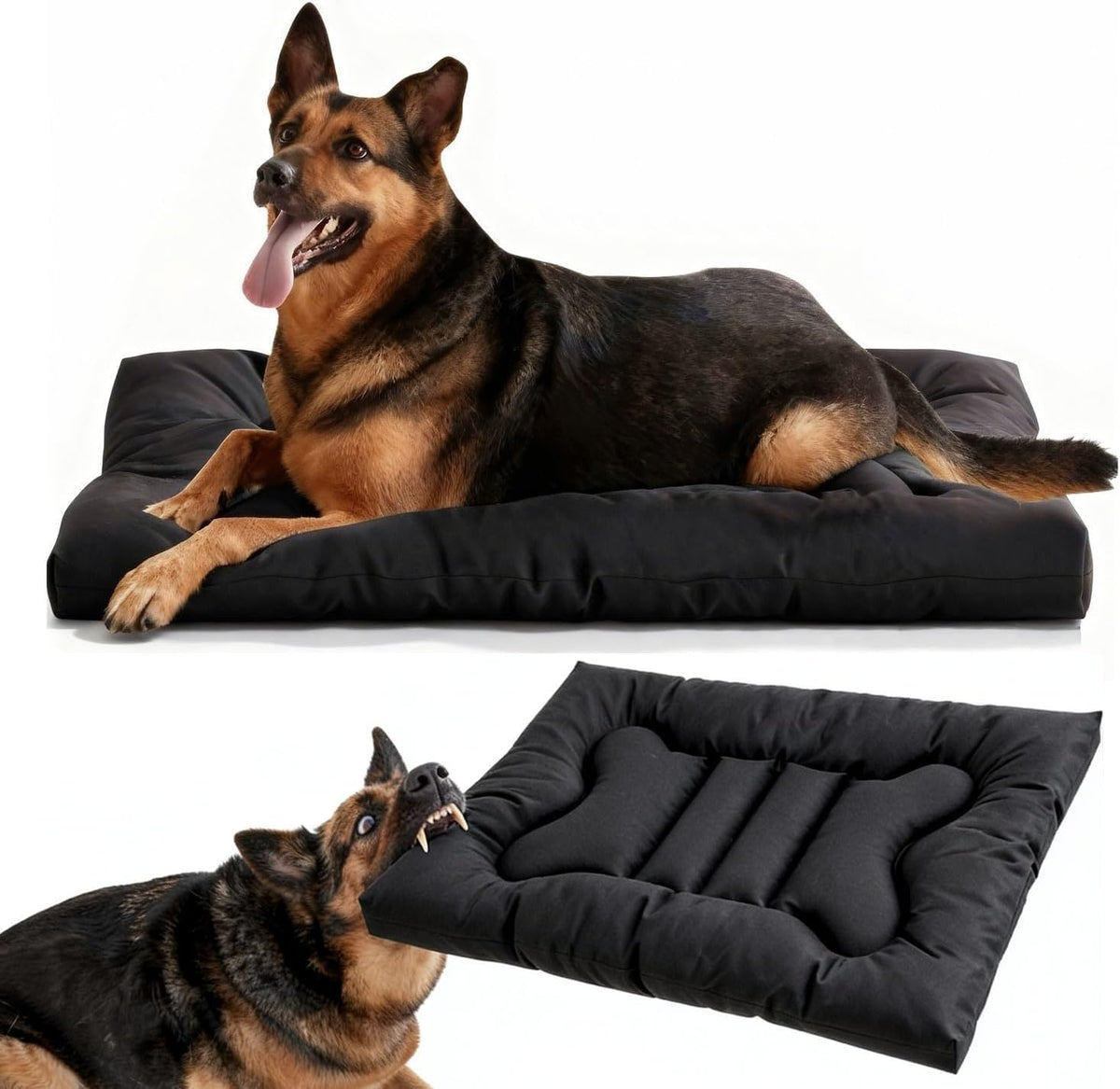 Indestructible Chew Proof Dog Bed for Medium Size Durable Dog Crate Pad, Waterproof & Washable Tough Kennel Pet Mats for Aggressive Chewers (Black, M-18''X29'')