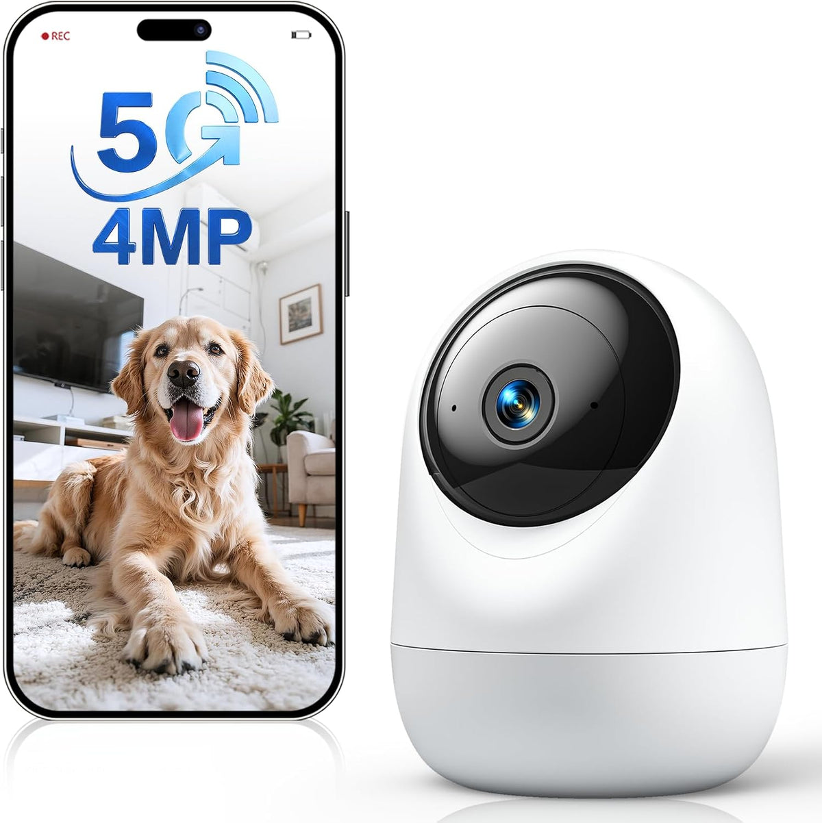 4MP Pet Camera with Phone App, Indoor Camera Plug-In, 5G&2.4Ghz